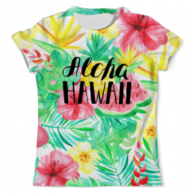 full_print_tee с принтом Aloha Hawaii в Сыктывкаре, Футболка с нанесением полноцветного изображения по всей поверхности может быть выполнена в двух вариантах - ХЛОПОК и СИНТЕТИКА. | Хлопок - ткань из 100% хлопка высшего качества пенье.  <br>Синтетика - ткань с высоким содержанием синтетического волокна (до 80%).  Материал хорошо тянется, имеет приятную на ощупь фактуру | 