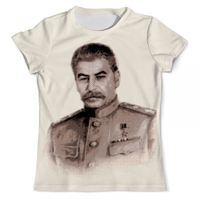 full_print_tee с принтом Сталин в Сыктывкаре, Футболка с нанесением полноцветного изображения по всей поверхности может быть выполнена в двух вариантах - ХЛОПОК и СИНТЕТИКА. | Хлопок - ткань из 100% хлопка высшего качества пенье.  <br>Синтетика - ткань с высоким содержанием синтетического волокна (до 80%).  Материал хорошо тянется, имеет приятную на ощупь фактуру | 