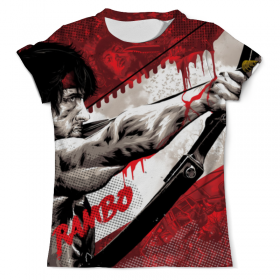 full_print_tee с принтом Rambo: First Blood в Сыктывкаре, Футболка с нанесением полноцветного изображения по всей поверхности может быть выполнена в двух вариантах - ХЛОПОК и СИНТЕТИКА. | Хлопок - ткань из 100% хлопка высшего качества пенье.  <br>Синтетика - ткань с высоким содержанием синтетического волокна (до 80%).  Материал хорошо тянется, имеет приятную на ощупь фактуру | 