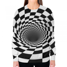 full_print_woman_sweatshirt с принтом ВОРОНКА ШАХМАТНАЯ. ЧЕРНОЕ И БЕЛОЕ. в Сыктывкаре,  |  | 