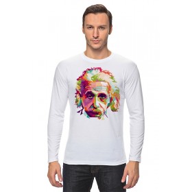 Мужской лонгслив с принтом Альберт Эйнштейн (Albert Einstein) в Сыктывкаре, Хлопок |  | 