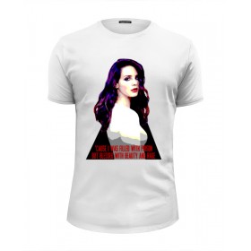 Мужская футболка Premium с принтом Lana Del Rey - Ultraviolence Era (Front Back) в Сыктывкаре, Белый, черный, серый меланж, голубой: 100% хлопок, плотность 160 гр. Остальные цвета: 92% хлопок, 8% лайкра, плотность 170-180гр. |  | 