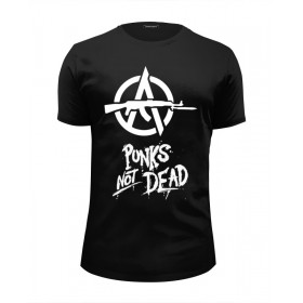 Мужская футболка Premium с принтом Punks Not Dead в Сыктывкаре, Белый, черный, серый меланж, голубой: 100% хлопок, плотность 160 гр. Остальные цвета: 92% хлопок, 8% лайкра, плотность 170-180гр. |  | 