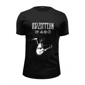 Мужская футболка Premium с принтом Led Zeppelin в Сыктывкаре, Белый, черный, серый меланж, голубой: 100% хлопок, плотность 160 гр. Остальные цвета: 92% хлопок, 8% лайкра, плотность 170-180гр. |  | 