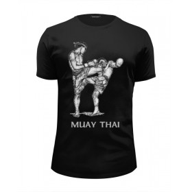 Мужская футболка Premium с принтом Muay Thai в Сыктывкаре, Белый, черный, серый меланж, голубой: 100% хлопок, плотность 160 гр. Остальные цвета: 92% хлопок, 8% лайкра, плотность 170-180гр. |  | 