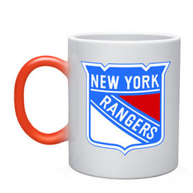 Кружка хамелеон с принтом New York Rangers в Сыктывкаре, керамика | меняет цвет при нагревании, емкость 330 мл | new york rangers | nhl | национальная хоккейная лига | нью йорк рейнджерс | хоккей | хоккейная лига