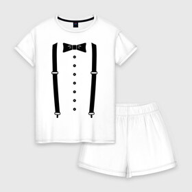 Женская пижама с шортиками хлопок с принтом Gentleman в Сыктывкаре, 100% хлопок | футболка прямого кроя, шорты свободные с широкой мягкой резинкой | галстук | костюм | одежда | подтяжки | рубашка