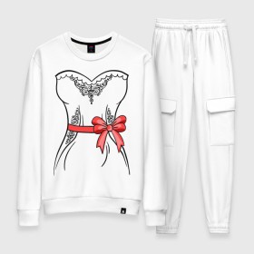 Женский костюм хлопок с принтом Платье невесты в Сыктывкаре, 100% хлопок | на свитшоте круглая горловина, мягкая резинка по низу. Брюки заужены к низу, на них два вида карманов: два 