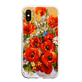 Чехол для iPhone XS Max матовый с принтом Маки в Сыктывкаре, Силикон | Область печати: задняя сторона чехла, без боковых панелей | art | daisy | drawing | field | flowers | poppies | poppy | red | white | арт | белые | красные | мак | маки | полевые | рисунок | ромашки | цветы