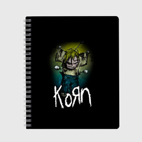 Тетрадь с принтом Korn в Сыктывкаре, 100% бумага | 48 листов, плотность листов — 60 г/м2, плотность картонной обложки — 250 г/м2. Листы скреплены сбоку удобной пружинной спиралью. Уголки страниц и обложки скругленные. Цвет линий — светло-серый
 | korn | koяn | альтернативный | арвизу | гранж | грув | группа | дэвис | корн | коян | лузье | манки | метал | музыка | нюметал | панк | песни | рок | уэлч | филди | филипп | хэд | шаффер