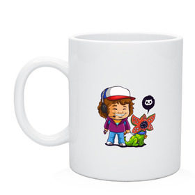 Кружка с принтом Stranger Things в Сыктывкаре, керамика | объем — 330 мл, диаметр — 80 мм. Принт наносится на бока кружки, можно сделать два разных изображения | Тематика изображения на принте: dustin | stranger things | очень странные дела