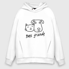 Мужское худи Oversize хлопок с принтом Best friends в Сыктывкаре, френч-терри — 70% хлопок, 30% полиэстер. Мягкий теплый начес внутри —100% хлопок | боковые карманы, эластичные манжеты и нижняя кромка, капюшон на магнитной кнопке | киса домашние животные | кот | котик | коты | кошка | кошки