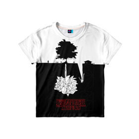 Детская футболка 3D с принтом STRANGER THINGS в Сыктывкаре, 100% гипоаллергенный полиэфир | прямой крой, круглый вырез горловины, длина до линии бедер, чуть спущенное плечо, ткань немного тянется | Тематика изображения на принте: 11 | eleven | stranger | things | дела | крайне | оди | одиннадцатая | одиннадцать | очень | события | странные