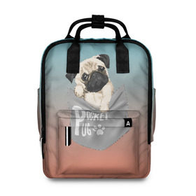 Женский рюкзак 3D с принтом Карманный мопс в Сыктывкаре, 100% полиэстер | лямки с регулируемой длиной, сверху ручки, чтобы рюкзак нести как сумку. Основное отделение закрывается на молнию, как и внешний карман. Внутри два дополнительных кармана, один из которых закрывается на молнию. По бокам два дополнительных кармашка, куда поместится маленькая бутылочка
 | pug | карман | карманный мопс | малыш | милый | мопс | пес | песик | собака | собачка
