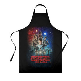 Фартук 3D с принтом Stranger Things в Сыктывкаре, 100% полиэстер | общий размер — 65 х 85 см, ширина нагрудника — 26 см, горловина — 53 см, длина завязок — 54 см, общий обхват в поясе — 173 см. Принт на завязках и на горловине наносится с двух сторон, на основной части фартука — только с внешней стороны | beyond | eleven | hopper | jane | mike | stranger | things | wheeler | дастин | дела | джейн | загадочные | майк | одиннадцать | очень | события | странные | уилер | хендерсон | хоппер