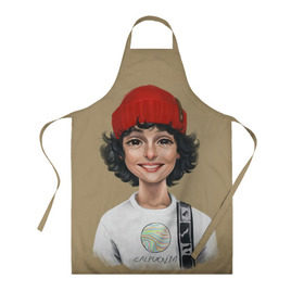 Фартук 3D с принтом finn wolfhard в Сыктывкаре, 100% полиэстер | общий размер — 65 х 85 см, ширина нагрудника — 26 см, горловина — 53 см, длина завязок — 54 см, общий обхват в поясе — 173 см. Принт на завязках и на горловине наносится с двух сторон, на основной части фартука — только с внешней стороны | finn wolfhard | очень странные дела | финн вулфард