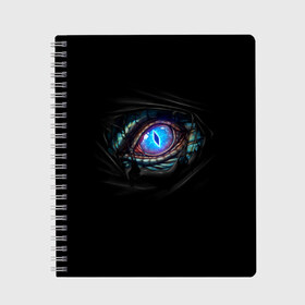 Тетрадь с принтом Ледяной Дракон в Сыктывкаре, 100% бумага | 48 листов, плотность листов — 60 г/м2, плотность картонной обложки — 250 г/м2. Листы скреплены сбоку удобной пружинной спиралью. Уголки страниц и обложки скругленные. Цвет линий — светло-серый
 | Тематика изображения на принте: beast | dinosaur | dragon | eye | fire | hunter | ice | monster | predator | reptile | глаз | динозавр | дракон | зверь | лед | ледяной | монстр | огненный | огонь | охотник | хищник