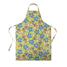 Фартук 3D с принтом Tom&Jerry pattern в Сыктывкаре, 100% полиэстер | общий размер — 65 х 85 см, ширина нагрудника — 26 см, горловина — 53 см, длина завязок — 54 см, общий обхват в поясе — 173 см. Принт на завязках и на горловине наносится с двух сторон, на основной части фартука — только с внешней стороны | spike | tom  jerry | tom and jerry | tomjerry | tuffy | vdgerir | мамочка два тапочка | том и джери | том и джерри