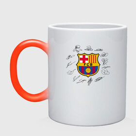 Кружка хамелеон с принтом FC BARCELONA АВТОГРАФЫ ИГРОКОВ в Сыктывкаре, керамика | меняет цвет при нагревании, емкость 330 мл | Тематика изображения на принте: barselona fc | fifa | lionel messi. | барса | барселона | лионель месси | фифа | фк барселона | футбол