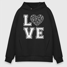 Мужское худи Oversize хлопок с принтом Любовь и геометрическое сердце в Сыктывкаре, френч-терри — 70% хлопок, 30% полиэстер. Мягкий теплый начес внутри —100% хлопок | боковые карманы, эластичные манжеты и нижняя кромка, капюшон на магнитной кнопке | 14 февраля | e | i love you | l | love | v | буквы | влюбиться | влюбленным | геометрическое | день влюбленных | день святого валентина | лав | любить | любовь | признание в любви | сердечко | сердце | чувства