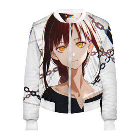 Женский бомбер 3D с принтом Chainsaw Man в Сыктывкаре, 100% полиэстер | застегивается на молнию, по бокам два кармана без застежек, мягкие манжеты, по низу бомбера и на воротнике — эластичная резинка | anime | chainsaw man | denji | makima | manga | power | аниме | бим | денджи | дьявол бесконечности | кишибэ | летучая мышь | манга | пауэр | хаякава аки | химено | человек бензопила