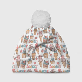Шапка 3D c помпоном с принтом LOVE SWEET monogram в Сыктывкаре, 100% полиэстер | универсальный размер, печать по всей поверхности изделия | fashion | fire | game | hip hop | rap | street style | top | игра | мода | огонь | подарок | рэп | топ | уличный стиль | хип хоп