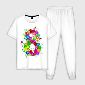 Мужская пижама хлопок с принтом огромная восьмерка цветы в Сыктывкаре, 100% хлопок | брюки и футболка прямого кроя, без карманов, на брюках мягкая резинка на поясе и по низу штанин
 | весна | восьмерка | женский день | праздник | рисунок | цветы