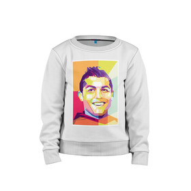 Детский свитшот хлопок с принтом Криштиану Роналду Арт в Сыктывкаре, 100% хлопок | круглый вырез горловины, эластичные манжеты, пояс и воротник | Тематика изображения на принте: cristiano ronaldo | криштиану роналду | лучший бомбардир | нападающий | португалия | португальский | реал мадрид | роналдо | рональдо | футболист