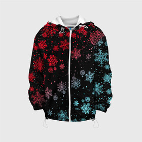 Детская куртка 3D с принтом НЕОНОВЫЕ СНЕЖИНКИ НОВЫЙ ГОД 2022 в Сыктывкаре, 100% полиэстер | застежка — молния, подол и капюшон оформлены резинкой с фиксаторами, по бокам — два кармана без застежек, один потайной карман на груди, плотность верхнего слоя — 90 г/м2; плотность флисового подклада — 260 г/м2 | 2022 | beast | merry christmas | new year | red bow | santa hat | snow | tiger | winter | winter is coming | year of the tiger | год тигра | дед мороз | животные | звери | зверь | зима | зима 2022 | зима близко | новог | новогодни