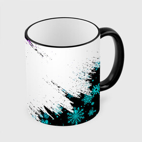 Кружка с принтом НОВОГОДНИЕ НЕОНОВЫЕ СНЕЖИНКИ 2022 в Сыктывкаре, керамика | ёмкость 330 мл | 2022 | beast | merry christmas | new year | red bow | santa hat | snow | tiger | winter | winter is coming | year of the tiger | год тигра | дед мороз | животные | звери | зверь | зима | зима 2022 | зима близко | новог | новогодни