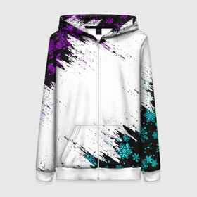 Женская толстовка 3D на молнии с принтом НОВОГОДНИЕ НЕОНОВЫЕ СНЕЖИНКИ 2022 в Сыктывкаре, 100% полиэстер | длина до линии бедра, манжеты и пояс оформлены мягкой тканевой резинкой, двухслойный капюшон со шнурком для регулировки, спереди молния, по бокам два кармана | 2022 | beast | merry christmas | new year | red bow | santa hat | snow | tiger | winter | winter is coming | year of the tiger | год тигра | дед мороз | животные | звери | зверь | зима | зима 2022 | зима близко | новог | новогодни