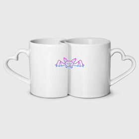 Кружки парные с принтом Маленькая летучая мышь с градиентом в Сыктывкаре, белая керамика | круглая кружка — 220 мл, кружка с выемкой — 200 мл | Тематика изображения на принте: вампир | градиент | животное | животные | звери | зверь | крылатый | крылья | летучая мышь | мышка | мышь | фауна